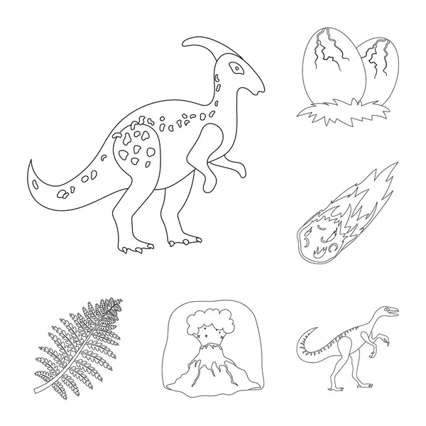 Diversi dinosauri delineano icone nella collezione di set per il design. Simbolo animale preistorico vettoriale stock web illustrazione . — Vettoriale Stock