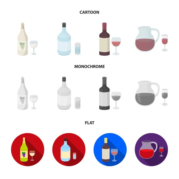 Białe wino, czerwone wino, gin, sangria. Alkohol kolekcja zestaw ikon w kreskówki, płaskie, www ilustracji symbol wektor styl monochromatyczny. — Wektor stockowy