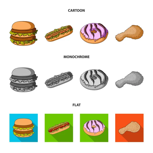 Γρήγορη, τροφίμων, γεύμα, και άλλα web εικόνα σε cartoon, επίπεδη, μονόχρωμη στυλ. Χάμπουργκερ, κουλούρι, αλεύρι, εικονίδια στη συλλογή σετ. — Διανυσματικό Αρχείο