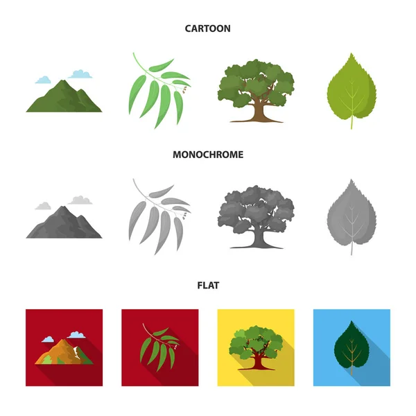 Berg, Wolke, Baum, Zweig, leaf.forest Set Sammlung Symbole in Cartoon, flach, monochromen Stil Vektor Symbol Stock Illustration Web. — Stockvektor