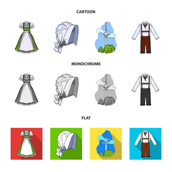 국가 독일 만화, 디자인에 대 한 설정된 컬렉션에 평면, 흑백 아이콘. 독일 및 랜드마크 벡터 기호 재고 웹 일러스트 레이 션. — 스톡 벡터
