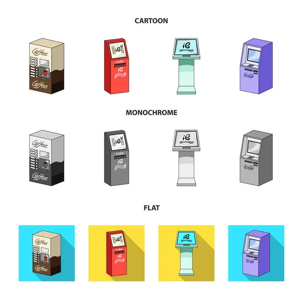 Macchina da caffè, bancomat, terminale informativo. Terminali set icone di raccolta in cartone animato, piatto, in stile monocromatico isometrico vettore simbolo stock illustrazione web  . — Vettoriale Stock