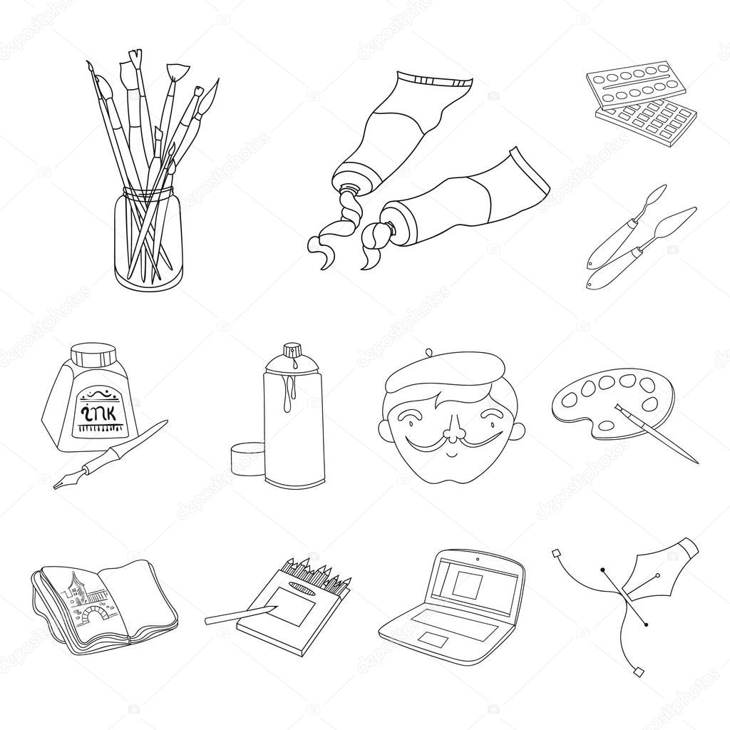 Painter and drawing outline icons in set collection for design. Artistic accessories vector symbol stock  illustration.
