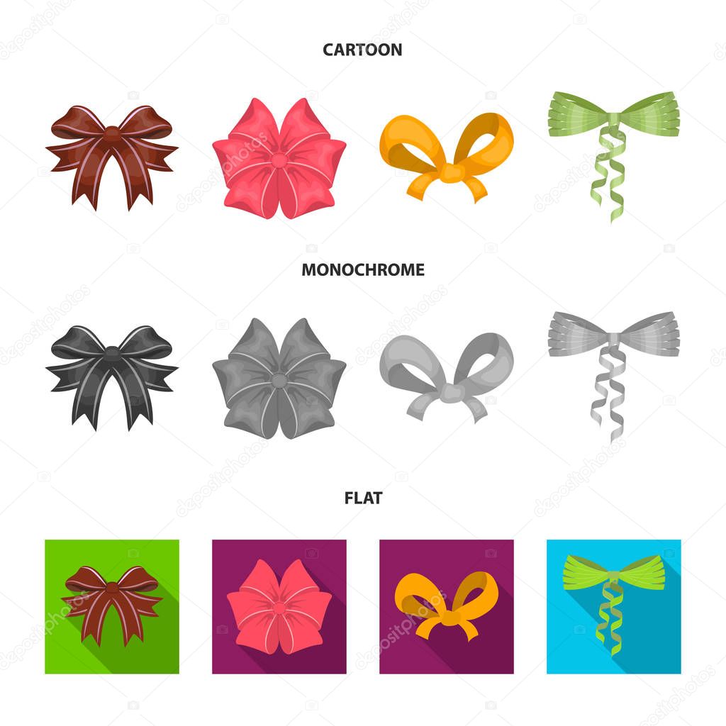 Bow, ribbon, decoration, and other web icon in cartoon,flat,monochrome style. Gift, bows, node, icons in set collection.