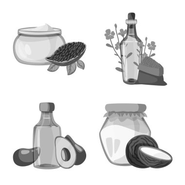 Beslenme ve organik logo vektör Illustration. Hisse senedi için beslenme ve cam vektör simge kümesi.