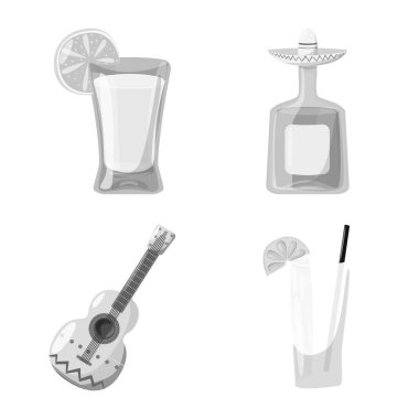 Fajita ve fiesta logosunun vektör çizimi. Fajita seti ve web için stok sembolü.