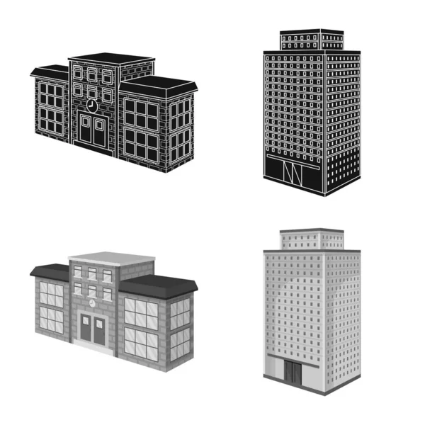 Diseño vectorial de la construcción y el logotipo del edificio. Conjunto de construcción e ilustración de vector de stock inmobiliario . — Archivo Imágenes Vectoriales