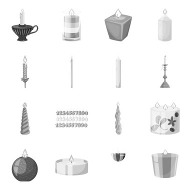 Parafin ve ateş sembolünün izole nesnesi. Parafin ve dekorasyon stok vektör illüstrasyon koleksiyonu.