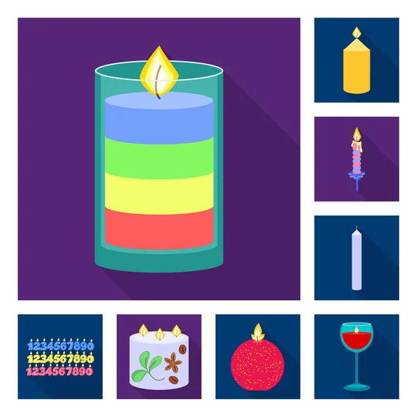 Diseño vectorial de la luz de las velas y el signo de decoración. Conjunto de velas e ilustración de vector de stock de llama . — Vector de stock