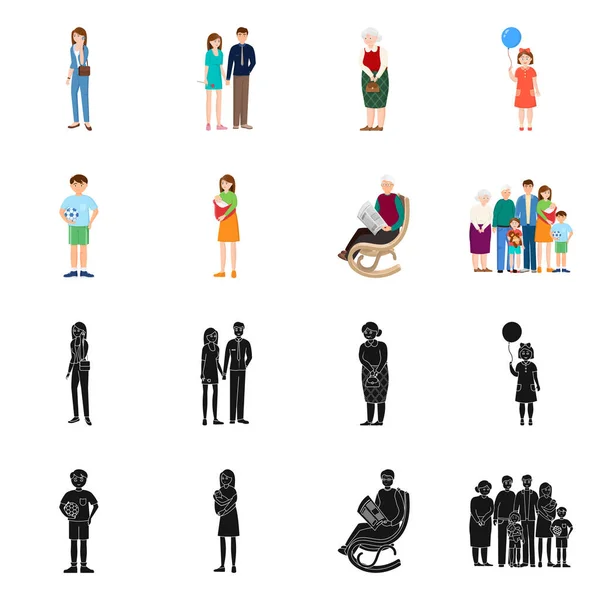 Vector ontwerp van karakter en avatar pictogram. Set van teken- en portret voorraad vectorillustratie. — Stockvector