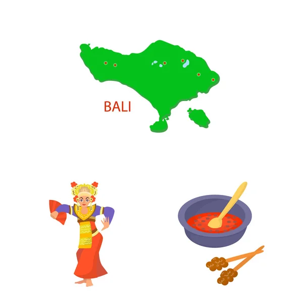 Objek bali dan simbol indonesia yang terisolasi. Set dari bali dan caribbean simbol saham untuk web . - Stok Vektor