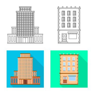 Belediye vektör tasarımı ve merkezi oturum açın. Belediye ve Emlak hisse senedi simgesi için web topluluğu.