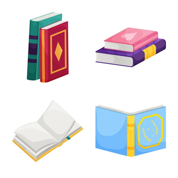 Vector illustratie van bibliotheek en boekhandel logo. Set van bibliotheek en literatuur Stock vector illustratie. — Stockvector