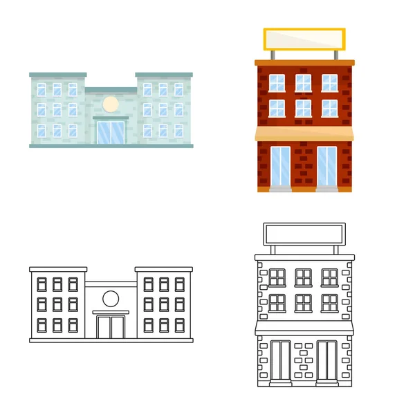 Ilustración vectorial del símbolo municipal y central. Conjunto de iconos vectoriales municipales y inmobiliarios para stock . — Vector de stock