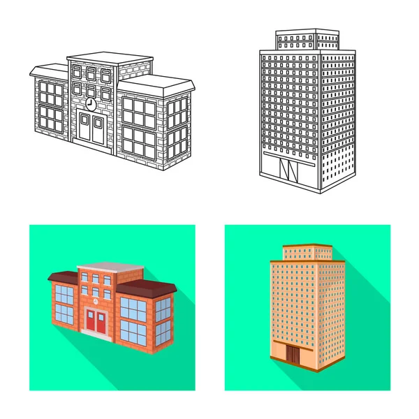 Diseño vectorial de construcción y letrero de edificio. Conjunto de construcción e ilustración de vector de stock inmobiliario . — Vector de stock