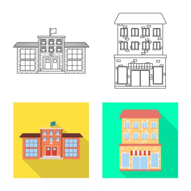 Belediye vektör çizim ve merkezi sembolü. Emlak hisse senedi vektör çizim ve Belediye kümesi.