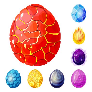 Dinozor ve sihirli sembol Vektör illüstrasyon. Dinozor ve fantezi stok vektör illüstrasyon koleksiyonu.