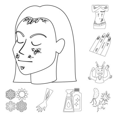 Hastalık ve sağlık logosu vektör illüstrasyon. Stok için hastalık ve ağrı vektör simgesi koleksiyonu.