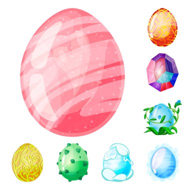 Dinozor ve sihirli sembolü vektör tasarımı. Stok için dinozor ve fantezi vektör simgesi seti.