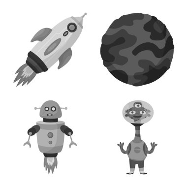 Evrenin izole nesnesi ve seyahat işareti. Web için evren ve kozmik stok sembolü seti.