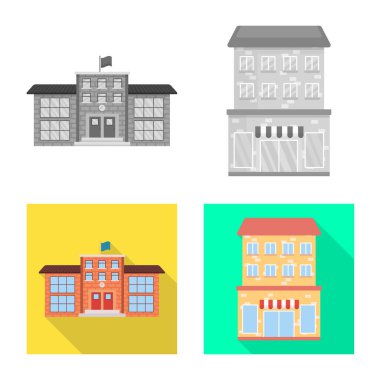 Belediye yalıtılmış nesne ve merkezi oturum açın. Belediye kümesi ve hisse senedi için emlak vektör simgesi.