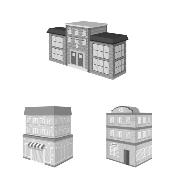 Vektorillustration der Realität und des modernen Symbols. Sammlung von Immobilien und Bauaktiensymbolen für das Web. — Stockvektor