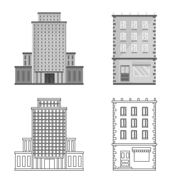 Oggetto isolato di icona comunale e centrale. Raccolta di illustrazione vettoriale comunale e immobiliare . — Vettoriale Stock