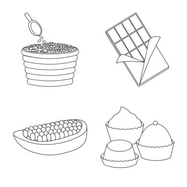 Kakao ve fasulye logosu vektör tasarımı. Stok için kakao ve tatlılık vektör simgesi koleksiyonu.