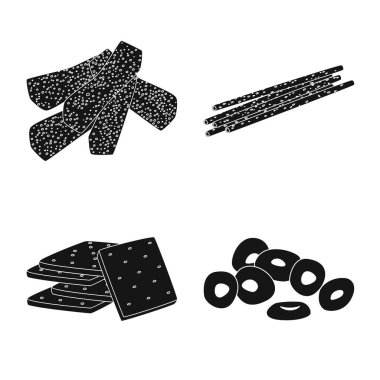 Parti vektör tasarımı ve pişirme logosu. Hisse senedi için parti ve gevrek vektör simgesi kümesi.