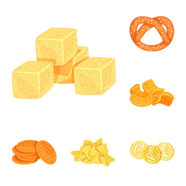 Vektor illustration av mat och knaprigt tecken. Uppsättning av livsmedel och smakvektor ikon för lager. — Stock vektor