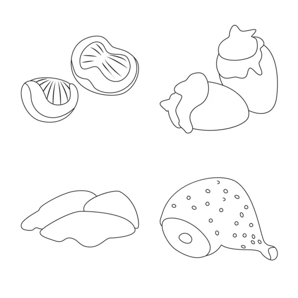 Vektorové ilustrace jídel a grilovaných logo. Sbírka potravin a pták burzovní symbol pro web. — Stockový vektor