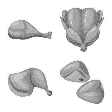 Mutfağın izole nesnesi ve kuş simgesi. Web için mutfak ve kümes hayvanı stok sembolü seti.