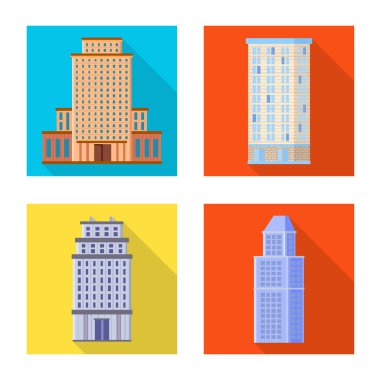 Belediye vektör tasarımı ve merkezi sembolü. Belediye kümesi ve hisse senedi için emlak vektör simgesi.