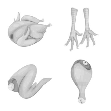 Mutfağın izole nesnesi ve kuş işareti. Stok için mutfak ve kümes vektör simgesi seti.
