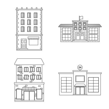Mimari ve dış sembol vektör illüstrasyon. Mimari ve şehir stok vektör illüstrasyon seti.