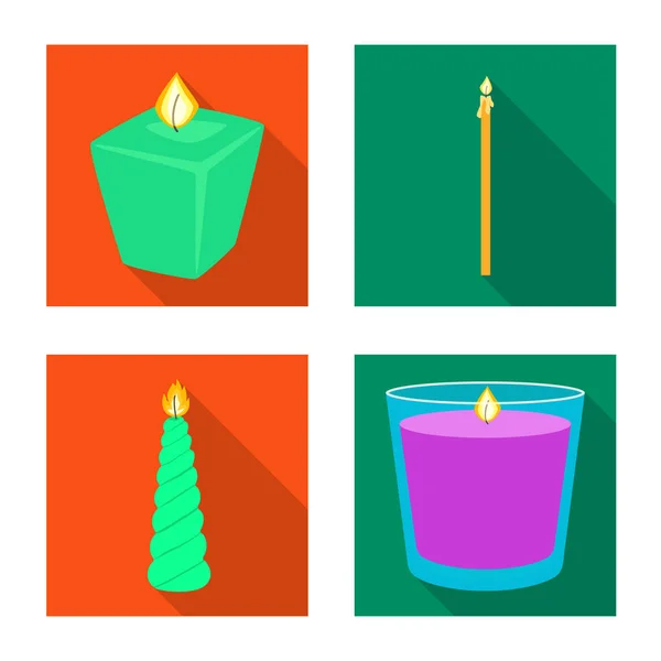 Ilustración vectorial de la luz de las velas y el icono de decoración. Conjunto de velas y llama símbolo de stock para la web . — Archivo Imágenes Vectoriales