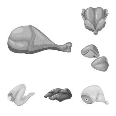 Mutfağın izole nesnesi ve kuş işareti. Web için mutfak ve kümes hayvanları stok sembolü koleksiyonu.