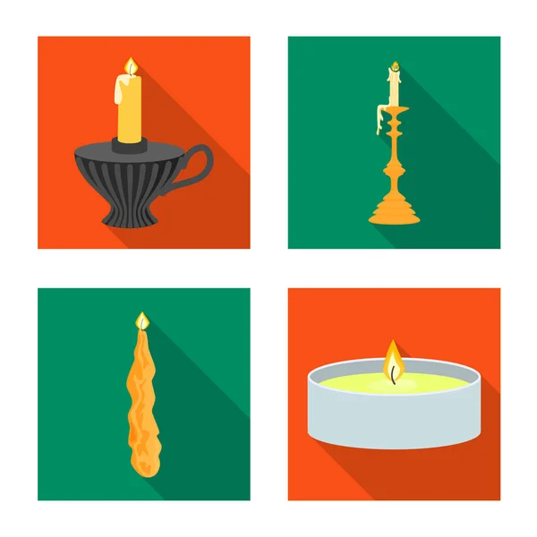 Vektor-Illustration von Kerzenschein und Dekorationsschild. Set aus Kerzenlicht und Flammenstock-Symbol für Web. — Stockvektor