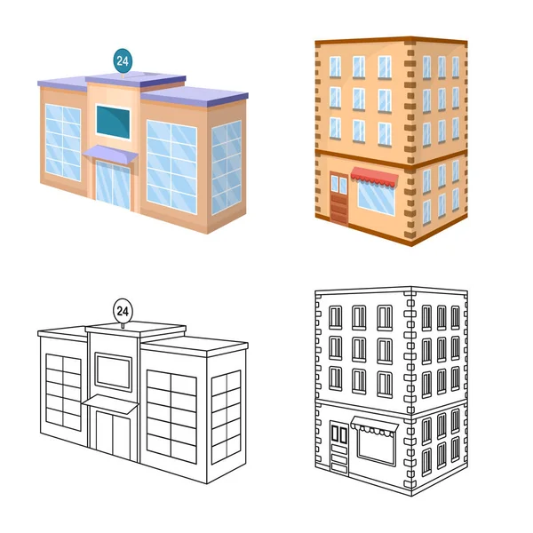 Isolierte Objekt der Konstruktion und Gebäude-Logo. Sammlung von Vektor-Abbildungen von Bau- und Immobilienbeständen. — Stockvektor