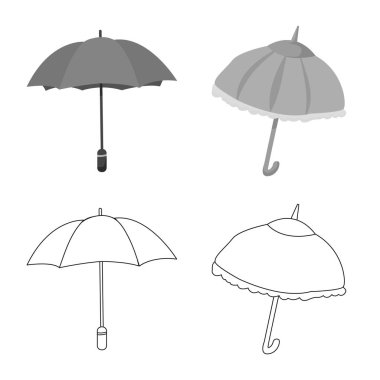 Koruma ve kapalı logo yalıtılmış nesne. Koruma ve hisse senedi için yağmurlu vektör simge kümesi.