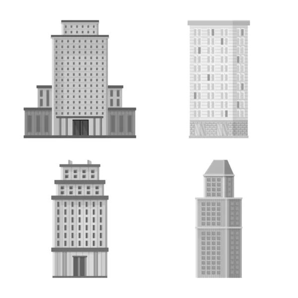 İnşaat ve şehir tabelasının vektör tasarımı. Ağ için yapı ve merkez hisse simgesi koleksiyonu. — Stok Vektör