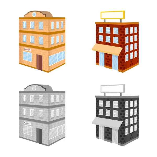 Изолированный объект строительства и логотип здания. Набор векторных иллюстраций строительных и имущественных фондов . — стоковый вектор