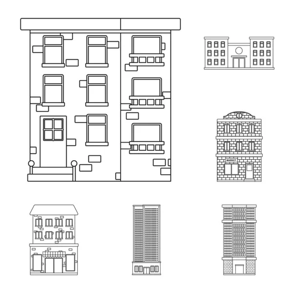 建筑和外部图标的矢量插图。网络建筑和城市股票符号集. — 图库矢量图片