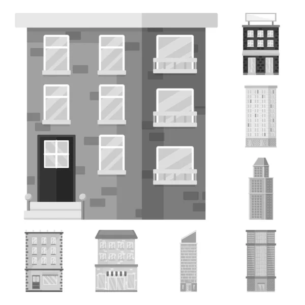 Oggetto isolato di costruzione e simbolo della città. Raccolta di costruzione e centro stock vettoriale illustrazione . — Vettoriale Stock