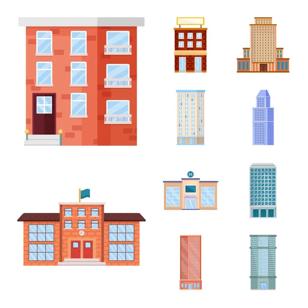 Vector illustration of facade and building sign. Set of facade and exterior stock vector illustration. — Stock Vector