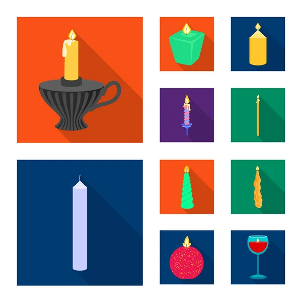 Objet isolé de lumière de bougie et logo de décoration. Collection d'icônes vectorielles aux chandelles et flamme pour stock . — Image vectorielle