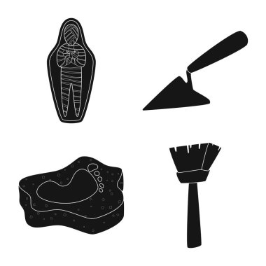 Müzenin vektör tasarımı ve özellikleri logosu. Web için müze koleksiyonu ve tarihi stok sembolü.