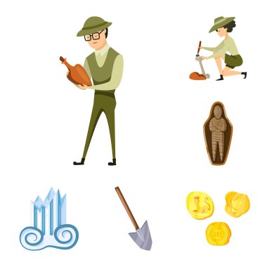 Arkeoloji ve tarihsel işareti izole nesne. Stok için Arkeoloji ve kazı vektör simgesi koleksiyonu.