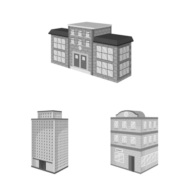 Изолированный объект недвижимости и современный логотип. Коллекция векторных иллюстраций недвижимости и строительных фондов . — стоковый вектор