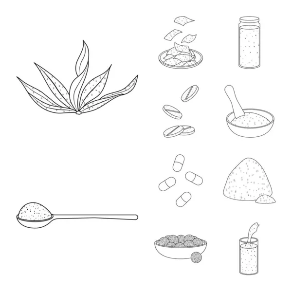 Ilustração vetorial de comida e sinal vegan. Conjunto de comida e ícone de vetor de ervas daninhas para estoque . — Vetor de Stock
